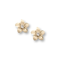 Girls Elegant Flower Girl Keepsakes™ - .04 ct. tw. Diamond 14K Yellow Gold Screw Back Diamond Flower Earrings for Babies & Toddlers - Safety threaded screw back post/