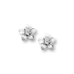 Girls Elegant Flower Girl Keepsakes™ - .04 ct. tw. Diamond 14K White Gold Screw Back Diamond Flower Earrings for Babies & Toddlers - Safety threaded screw back post/