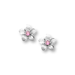 Girls Elegant Flower Girl Keepsakes™ - 14K White Gold Screw Back Pink Sapphire Flower Earrings for Babies & Toddlers - Safety threaded screw back post - BEST SELLER/