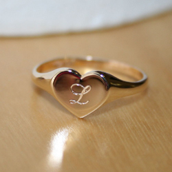 Keepsake Heart - 10K Yellow Gold Girls Engravable Heart Signet Ring - Size 4½ Child Ring - BEST SELLER/