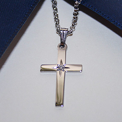 Heirloom Diamond Cross Necklace - Sterling Silver Rhodium Cross Pendant with 1-Point Diamond Accent - Includes 18