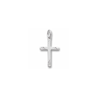 Rembrandt Sterling Silver Rhodium Diamond-Cut Medium Cross Charm – Add to a bracelet or necklace