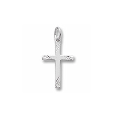 Rembrandt Sterling Silver Rhodium Diamond-Cut Medium Cross Charm – Add to a bracelet or necklace/