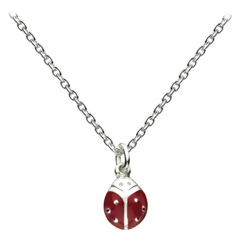 Ladybug - Sterling Silver Rhodium Girls Necklace - Includes 14-inch chain