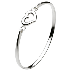 Keepsake Girls Heart Bangle Bracelet - Sterling Silver Rhodium - Size 5.5
