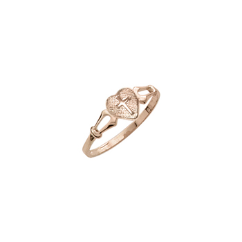 First Communion Heart Cross Ring For Girls - 10K Yellow Gold Girls Cross Ring - Size 4 (4 - 12 years)