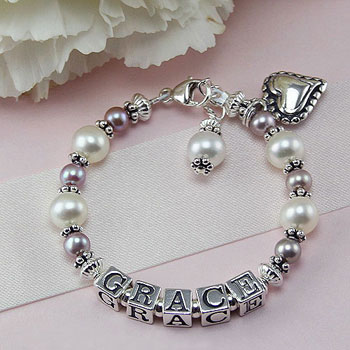 Baby/Children's Fine Pearl Name Bracelet - Sterling Silver