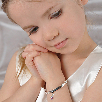 Diamond Cross First Communion Bangle Bracelet for Girls