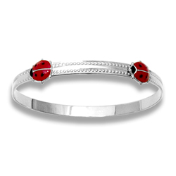 Keepsake Adjustable Bracelets - High Polished Sterling Silver Rhodium Red Ladybugs Adjustable Bangle Bracelet - One bracelet fits baby, toddler, and child up to 5 years/