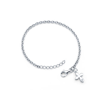 Girls Diamond Cross Charm Bracelet - Sterling Silver Rhodium - Size 5" adjustable to 6" - Toddler, Tween - BEST SELLER
