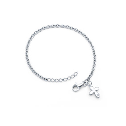 Girls Diamond Cross Charm Bracelet - Sterling Silver Rhodium - Size 5