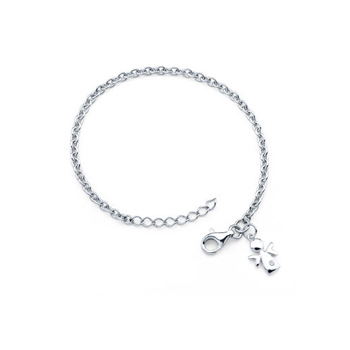 Girls Diamond Angel Charm Bracelet - Sterling Silver Rhodium - Size 5" adjustable to 6" - Toddler, Tween - BEST SELLER