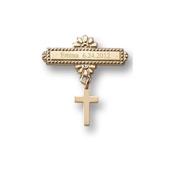 Baby Cross - Christening / Baptism Pin - 14K Yellow Gold
