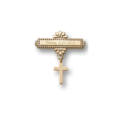 Baby Cross - Christening / Baptism Pin - 14K Yellow Gold/