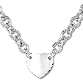Exquisite Heirloom Heart Chain Necklace to Love - Sterling Silver Rhodium Heart Pendant - Engravable on front and back - 18" Chain Included