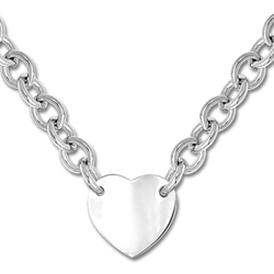 Exquisite Heirloom Heart Chain Necklace to Love - Sterling Silver Rhodium Heart Pendant - Engravable on front and back - 18