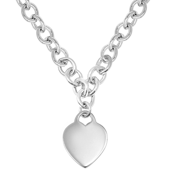 Exquisite Heirloom Heart Chain Necklace to Love - Sterling Silver Rhodium Heart Pendant - Engravable on front and back - 16" Chain Included