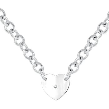 Exquisite Heirloom Heart Chain Diamond Necklace to Love - Sterling Silver Rhodium Heart Pendant - .04 ct. tw. Center Diamond - Engravable on back - 18" Chain Included
