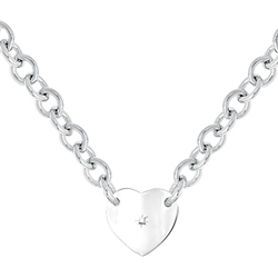 Exquisite Heirloom Heart Chain Diamond Necklace to Love - Sterling Silver Rhodium Heart Pendant - .04 ct. tw. Center Diamond - Engravable on back - 18