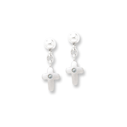 Dangle Cross Genuine Diamond Earrings for Girls - Sterling Silver Rhodium Earrings with Push-Back Posts/