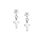 Dangle Cross Flower Diamond Earrings for Girls - Sterling Silver Rhodium Earrings with Push-Back Posts