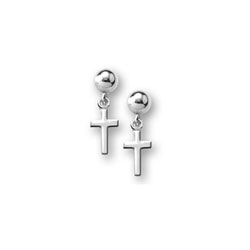Cross Dangle Earrings for Girls - Sterling Silver Rhodium Screw Back Earrings for Baby Girls/