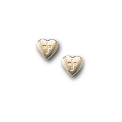 Gold Heart Cross Earrings for Girls - 14K Yellow Gold Screw Back Earrings for Baby, Toddler, Child/