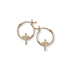 First Communion Gold Hoop Cross Earrings for Girls - 14K Yellow Gold Hoop Earrings for Girls - Ages 6 and up