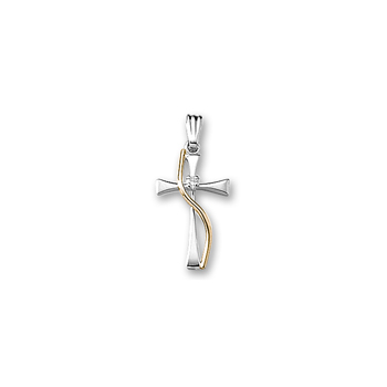 Heirloom Diamond Cross - 14K White Gold Two-Tone Cross with 2-Point Genuine Diamond - 14K White Gold 18" Chain Included