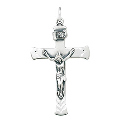 Engravable First Communion Gifts for Boys -Teen Boys Large Sterling Silver Rhodium Crucifix Cross - Engravable on Back - Includes 24