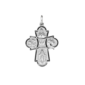 Confirmation Gifts for Boys - Teen Boys Large Sterling Silver Rhodium 4-Way Medal - Includes 24" Stainless (White) Chain