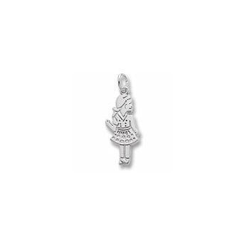 Rembrandt Sterling Silver Girl Charm – Engravable on back - Add to a bracelet or necklace