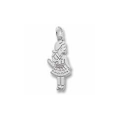 Rembrandt Sterling Silver Girl Charm – Engravable on back - Add to a bracelet or necklace/