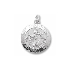 Rembrandt Sterling Silver St. Christopher (Patron Saint of Travel) Charm (Large) – Engravable on back - Add to a bracelet or necklace/