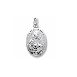 Rembrandt Sterling Silver Sacred Heart (Symbol of Devine Love) Charm – Engravable on back - Add to a bracelet or necklace/