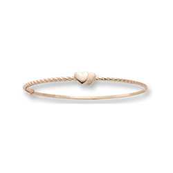 Keepsake Adjustable Bracelets - 14K Yellow Gold Adjustable Double Heart Bangle Bracelet - One bracelet fits baby, toddler, and child up to 8 years/