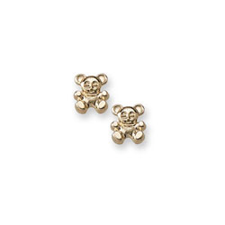 Gold Teddy Bear Earrings for Girls - 14K Yellow Gold Screw Back Earrings for Baby, Toddler, Child/