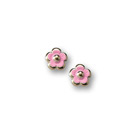 Gold Pink Enamelded Flower Earrings for Girls - 14K Yellow Gold Screw Back Earrings for Baby, Toddler, Child