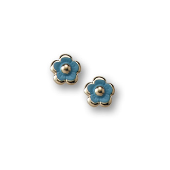 Gold Blue Enamelded Flower Earrings for Girls - 14K Yellow Gold Screw Back Earrings for Baby, Toddler, Child