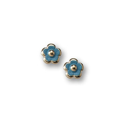 Gold Blue Enamelded Flower Earrings for Girls - 14K Yellow Gold Screw Back Earrings for Baby, Toddler, Child/