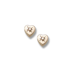Girls Adorable Heart Diamond Earrings - .04 ct. tw. Diamond 14K Yellow Gold Screw Back Diamond Heart Earrings for Baby, Toddler, and Child - Safety threaded screw back post/
