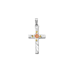 Confirmation Cross Necklaces for Girls - Sterling Silver Rhodium Tri-Color Cross Flower Pendant - Includes 18
