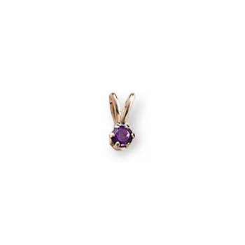 Little Girls Birthstone Necklaces - February Birthstone - 14K Yellow Gold Genuine Amethyst Gemstone 3mm - Includes a 15" 14K Yellow Gold Rope Chain