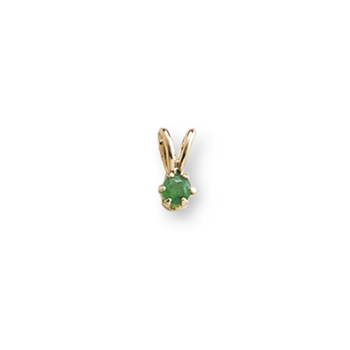 Little Girls Birthstone Necklaces - May Birthstone - 14K Yellow Gold Genuine Emerald Gemstone 3mm - Includes a 15" 14K Yellow Gold Rope Chain