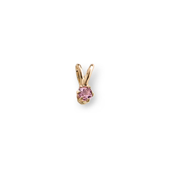 Little Girls Birthstone Necklaces - October Birthstone - 14K Yellow Gold Genuine Pink Tourmaline Gemstone 3mm - Includes a 15" 14K Yellow Gold Rope Chain