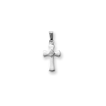 Elegant Small Diamond Cross for Girls - Sterling Silver Rhodium Diamond Cross Pendant - 15" Chain Included - BEST SELLER