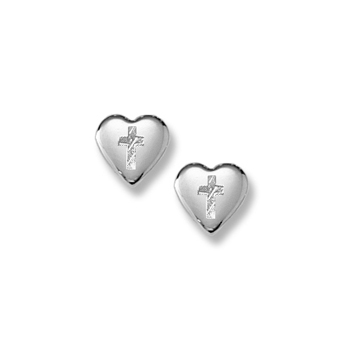 Silver Heart Cross Earrings for Girls - Sterling Silver Rhodium Screw Back Earrings for Baby, Toddler, Child - BEST SELLER