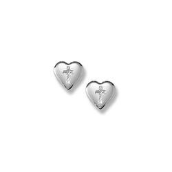 Silver Heart Cross Earrings for Girls - Sterling Silver Rhodium Screw Back Earrings for Baby, Toddler, Child - BEST SELLER/