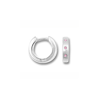 Baby, Child Huggies - Sterling Silver Rhodium Pink Sapphire Huggie Hoop Earrings for Girls - (Baby - Teen) - BEST SELLER