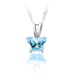 Girls Butterfly Necklace - CZ March Birthstone/